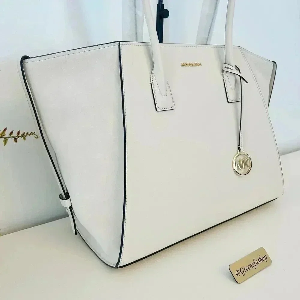 Michael Kors Purse MK Avril Extra-Large Leather and Suede Tote Bag LT Cream